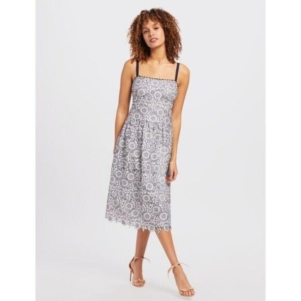 NWT $250 DRAPER JAMES Black & White Floral Lace midi a-line Dress size 10